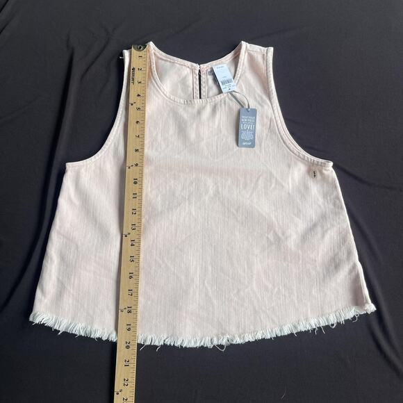 Aerie Tank Top Womens Small Pink Blush Raw Fringe Hem Crop Sleeveless Split Back - Picture 9 of 9